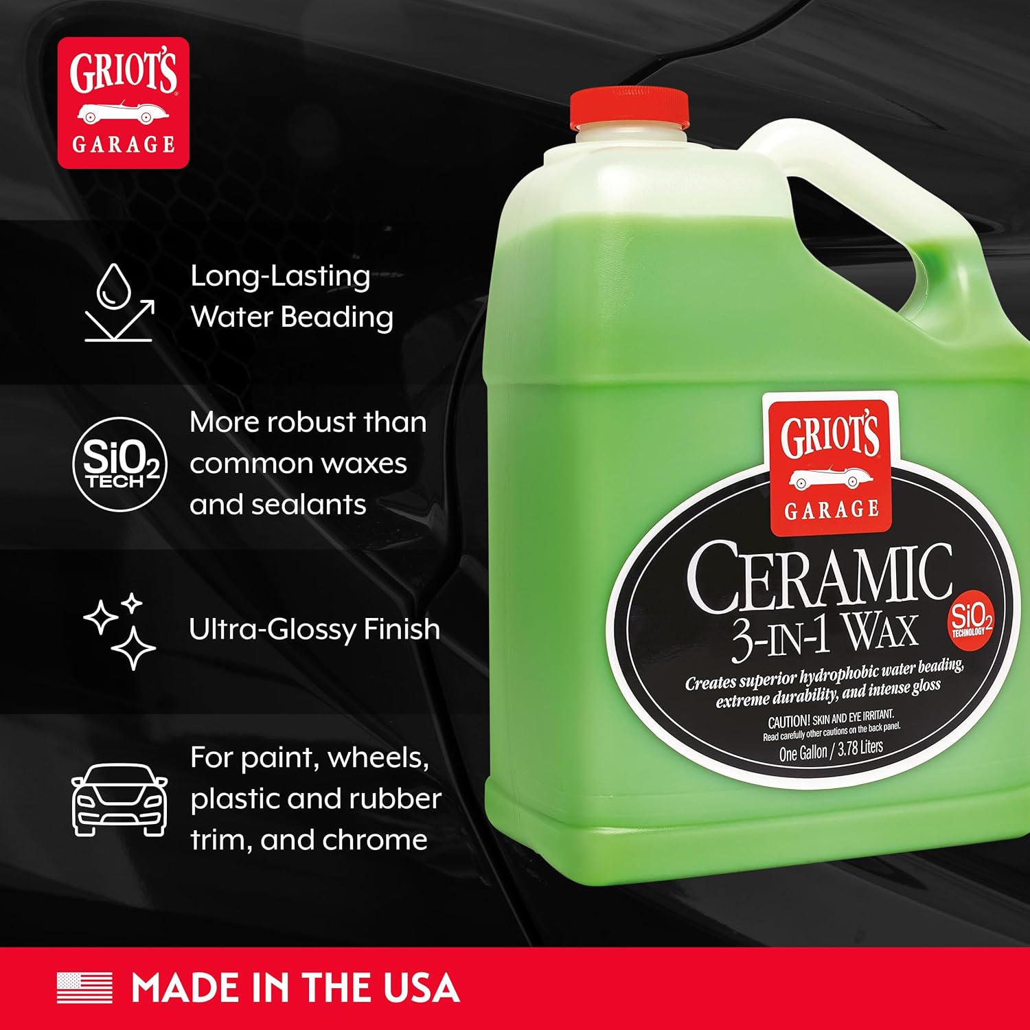 Griot’s Garage Ceramic 3-in-1 Wax, SiO2 Spray for Cars, Trucks, RV’s, Provides Protection and Water Beading on Paint, Wheels, Plastic, Rubber Trim, Chrome, and More, 10983, 1 Gallon