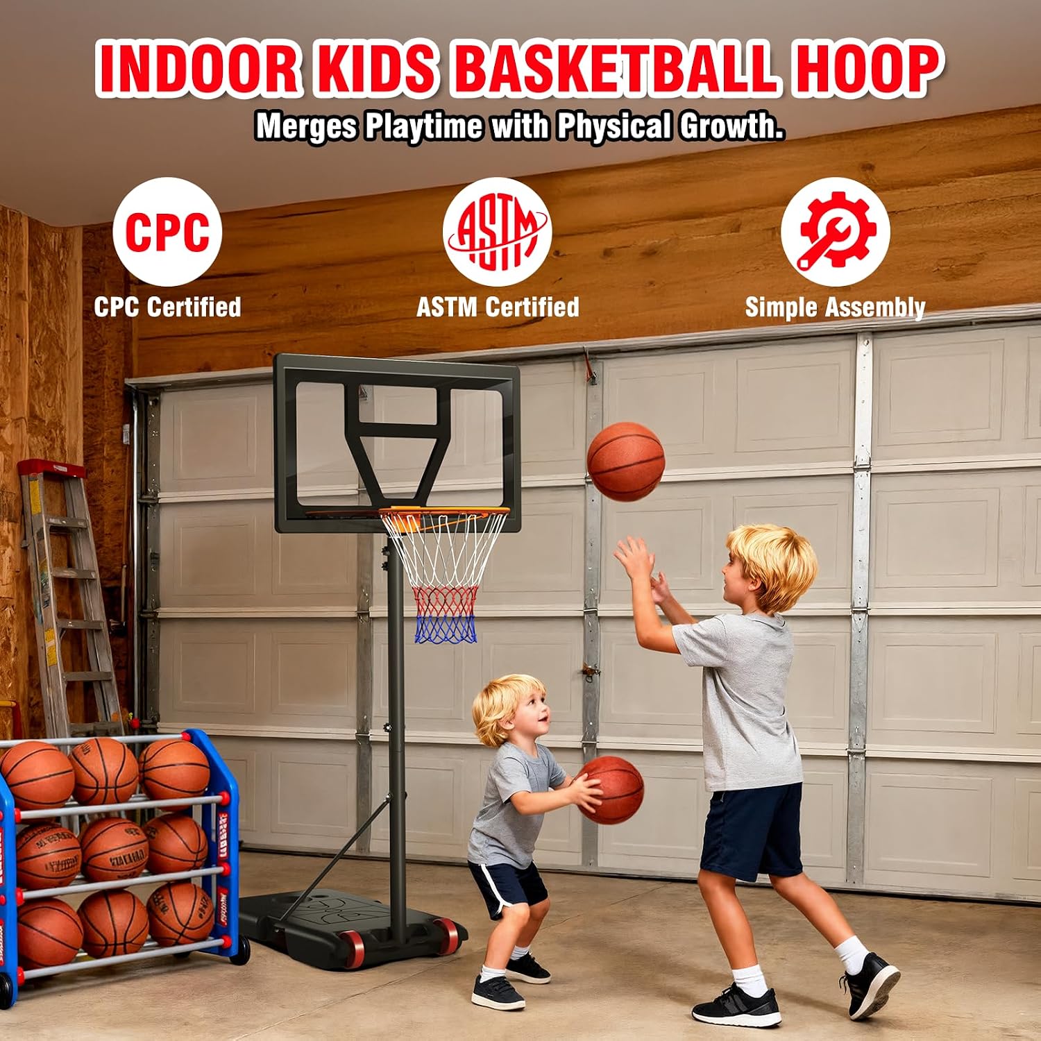 Yohood Kids Basketball Hoop Outdoor Height Adjustable 3-7 FT, Portable Basketball Goal System for Kids Youth Teens in Backyard/Driveway/Indoor, Shatterproof Backboard and Stable Base