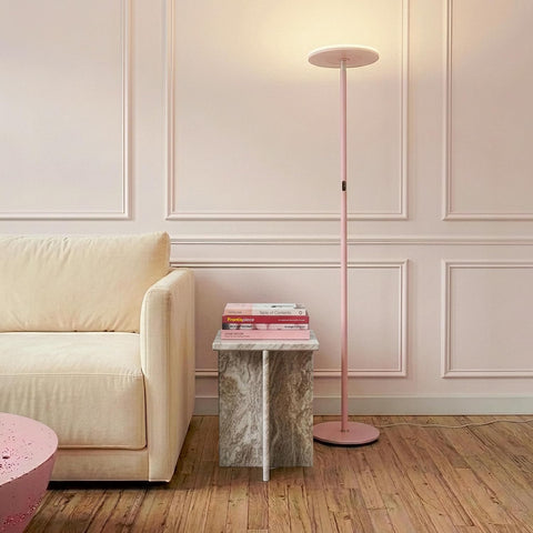 Brightech Sky LED Floor lamp, Torchiere Super Bright Floor Lamp for Living Room Decor & Office - Dimmable, Tall Standing Lamp with Warm Light for Bedroom & Reading - Matte Pink