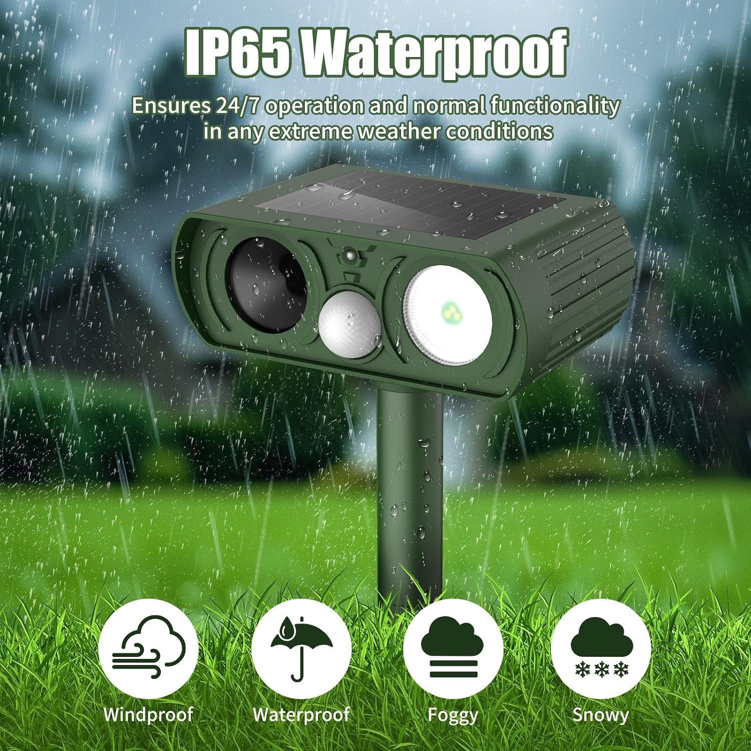 Solar Ultrasonic Animal Repellent, Deer Repellent Devices Waterproof, Cat Repellent Outdoor with Motion Detection Squirrel Skunk Rabbit Dog Raccoon Deterrents Animal Repeller for Yard, 1 Pack, Green
