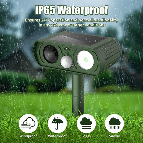 Solar Ultrasonic Animal Repellent, Deer Repellent Devices Waterproof, Cat Repellent Outdoor with Motion Detection Squirrel Skunk Rabbit Dog Raccoon Deterrents Animal Repeller for Yard, 1 Pack, Green