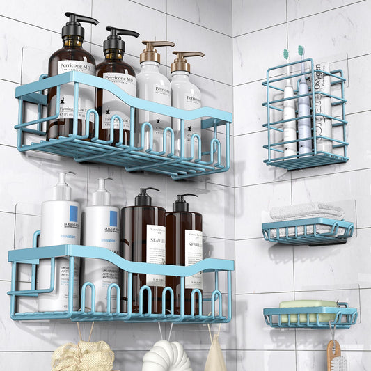 EUDELE Shower Caddy 5 Pack,Adhesive Shower Organizer for Bathroom Storage&Home Decor&Kitchen,No Drilling,Large Capacity,Rustproof Stainless Steel Bathroom Organizer,Shower Shelves for Inside Shower