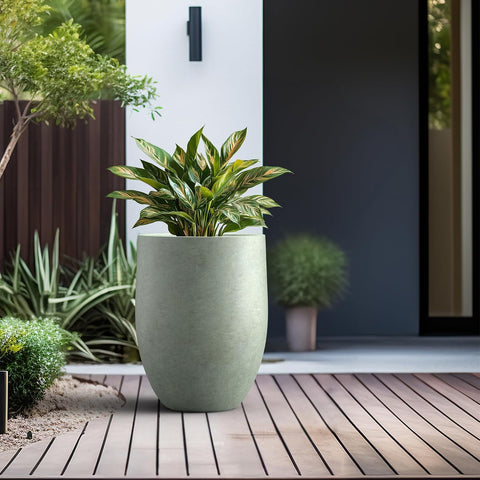 Kante Large Round Bullet Mint Green Concrete Planter 21.7" Tall, Outdoor