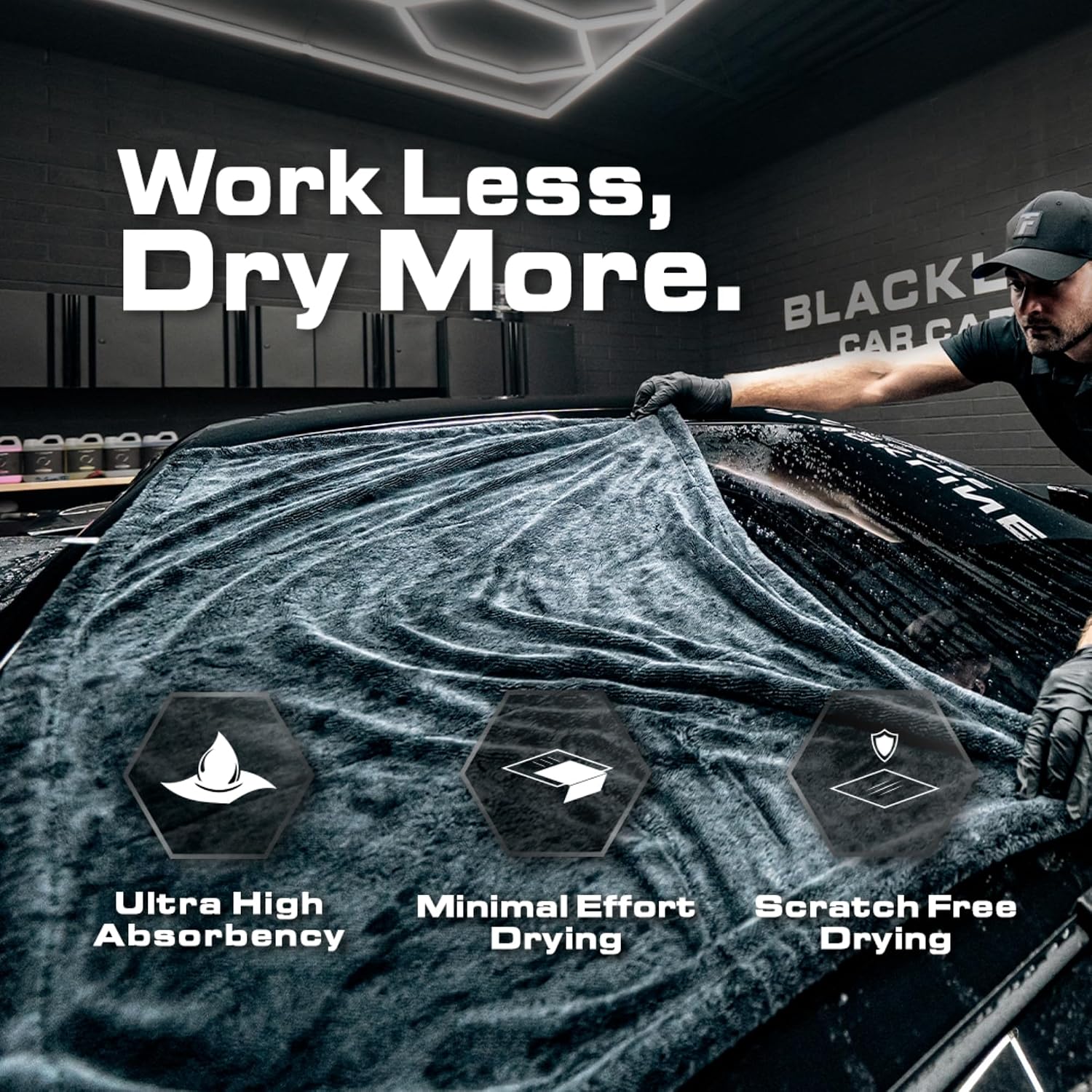 Blackline Microfiber Car Drying Towel 24"x36", 1300GSM Twisted Loop