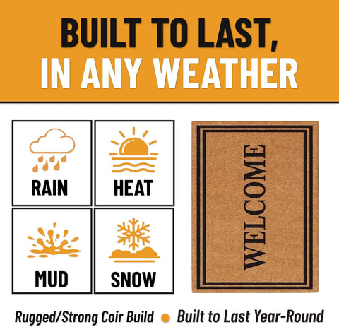 Ottomanson Coco Coir Front Door Mat – Heavy Duty Natural Coir Welcome Mat, Non-Slip Outdoor Entryway Rug, Dirt Scraper Door Mat for Porch & Entrance, Welcome, 30" x 48"