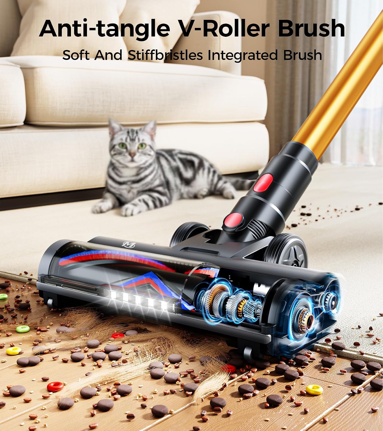 Cordless Vacuum Cleaner, 600W 50KPA 65Mins Vacuum Cleaners for Home, Stick Vacuum with Self-Standing,Touch Screen, Anti-Tangle Brush, 8-in-1 Lightweight Wireless Vacuum for Pet Hair Carpet Hard Floors