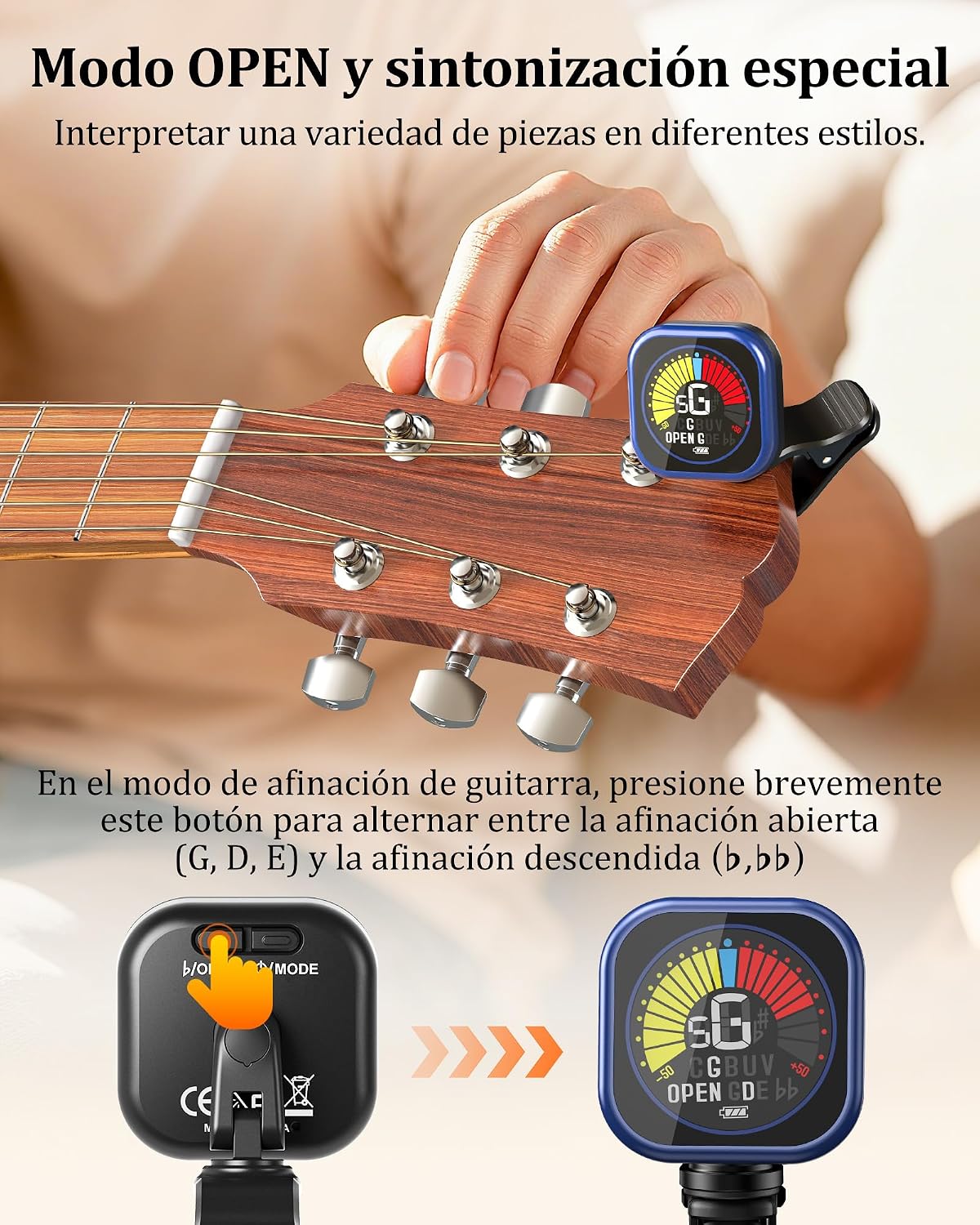 New Bee Guitar Tuner Clip-On Rechargeable with Color Screen 360° Rotatable Acoustic Chromatic Open Tuning for Guitar, Bass, Ukulele, Violin (Blue, 1 Pack)