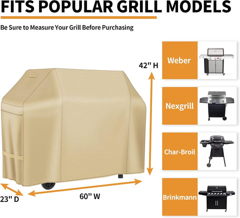 NEXCOVER Barbecue Gas Grill Cover - 60 Inch Waterproof BBQ Cover, Heavy Duty, Fade & Weather Resistant, Fits Weber, Brinkmann, Char Broil, Holland