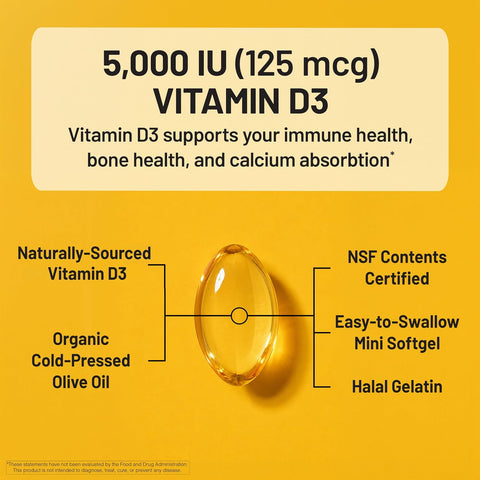 NatureWise Vitamin D3 5000IU Supplement, Immune Support, 360 Mini Softgels