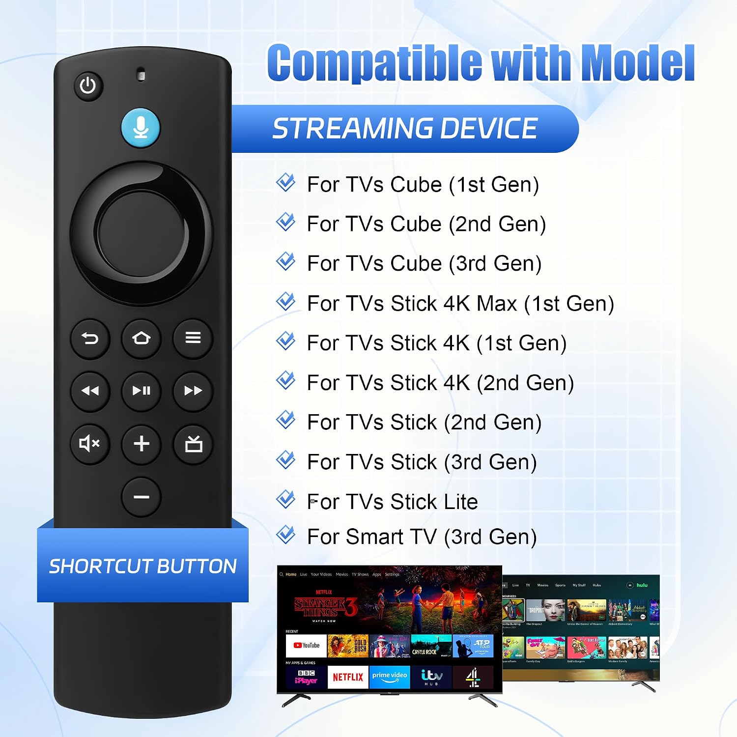 Replacement TV Remote Control for All Fire Series, Compatible with Fire Smart TV Stick/TV Cube/Stick Lite/HD/4K Max/4K,Smart TV 3rd Gen with Voice Controller