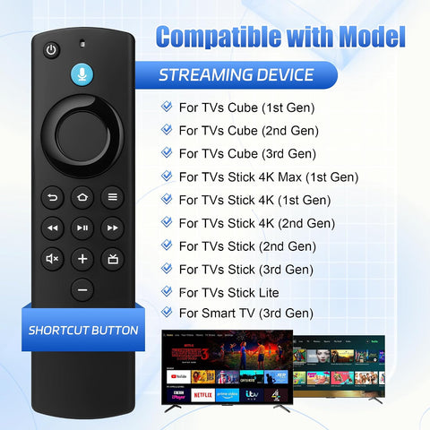 Replacement TV Remote Control for All Fire Series, Compatible with Fire Smart TV Stick/TV Cube/Stick Lite/HD/4K Max/4K,Smart TV 3rd Gen with Voice Controller