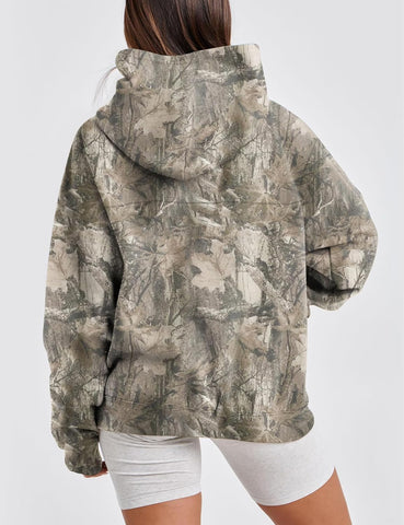 Womens Oversized Camo Hoodie Y2k Maple Leaf Print Fleece Hooded Pullover Sweatshirt Casual Long Sleeve Fall Outfits