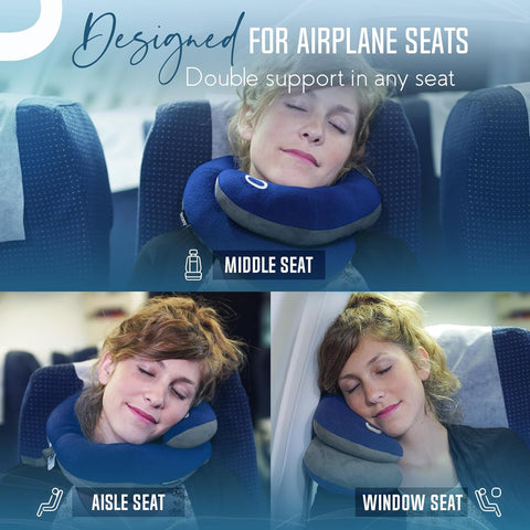 BCOZZY Travel Neck Pillow for Airplane– Patented Double Support for Head, Neck, and Chin. Best for Long Flights, Plane Sleeping, and Car Rides. Adjustable Size. Fully Washable. Carry Bag. Large, Black
