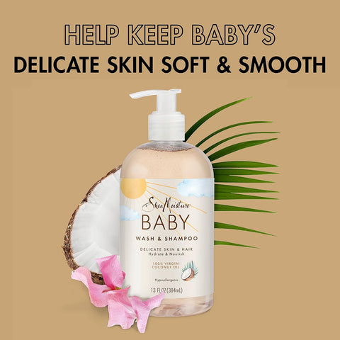 SheaMoisture Baby Wash and Shampoo for Baby Skin 100% Virgin Coconut Oil Cruelty Free Skin Care 13 oz