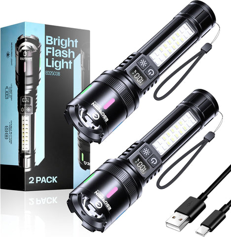 Esgreen Bright LED Rechargeable Flashlight High Lumen 20000 6 Inch - 2 Pack