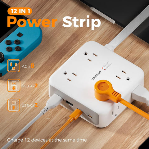 TESSAN Dual Surge Protector Power Strip, 5 Ft Extension Cord Flat Wall Plug