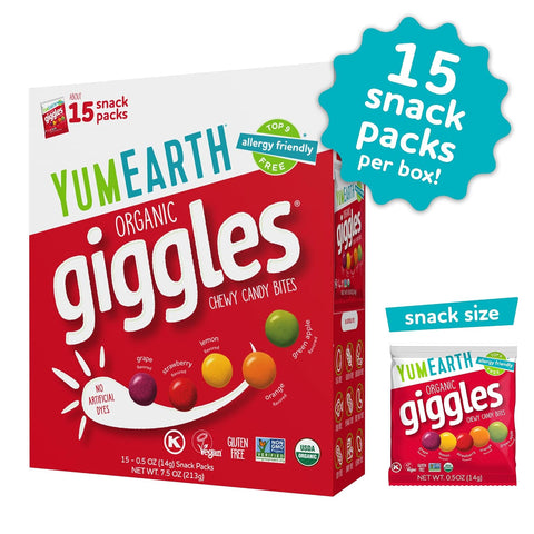 YumEarth Organic Giggles Chewy Candy, 0.5oz Snack Packs (Box of 15)