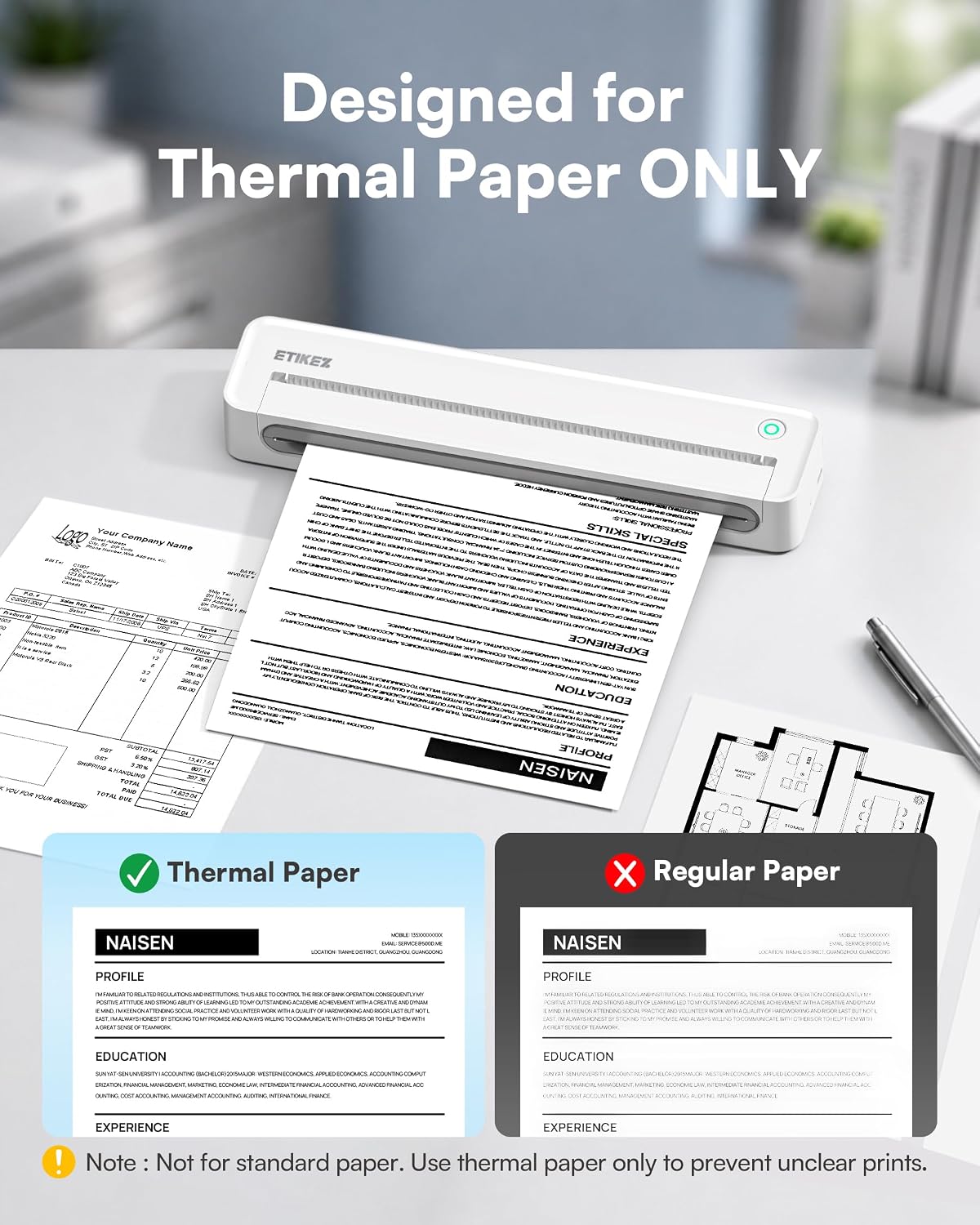 D90E Inkless Portable Thermal Printer with Case – 8.5" x 11", White