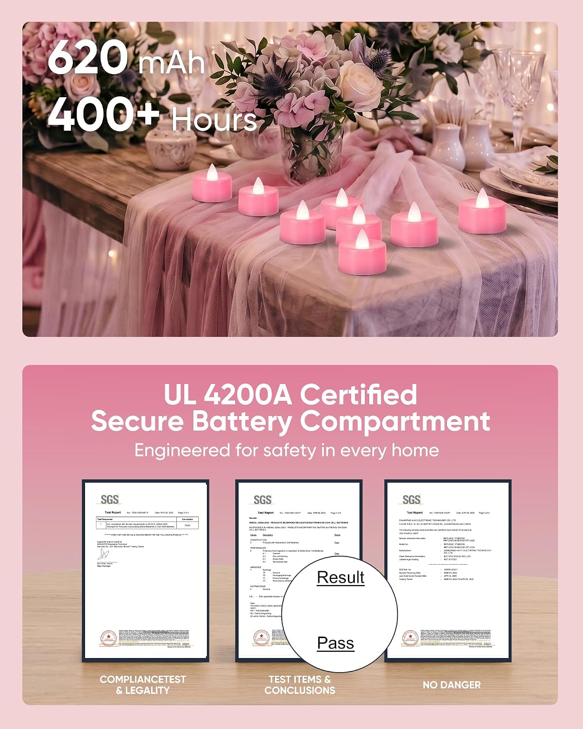 Homemory 24-Pack Pink Remote Flameless Battery Tea Light Candles, 400+ Hrs