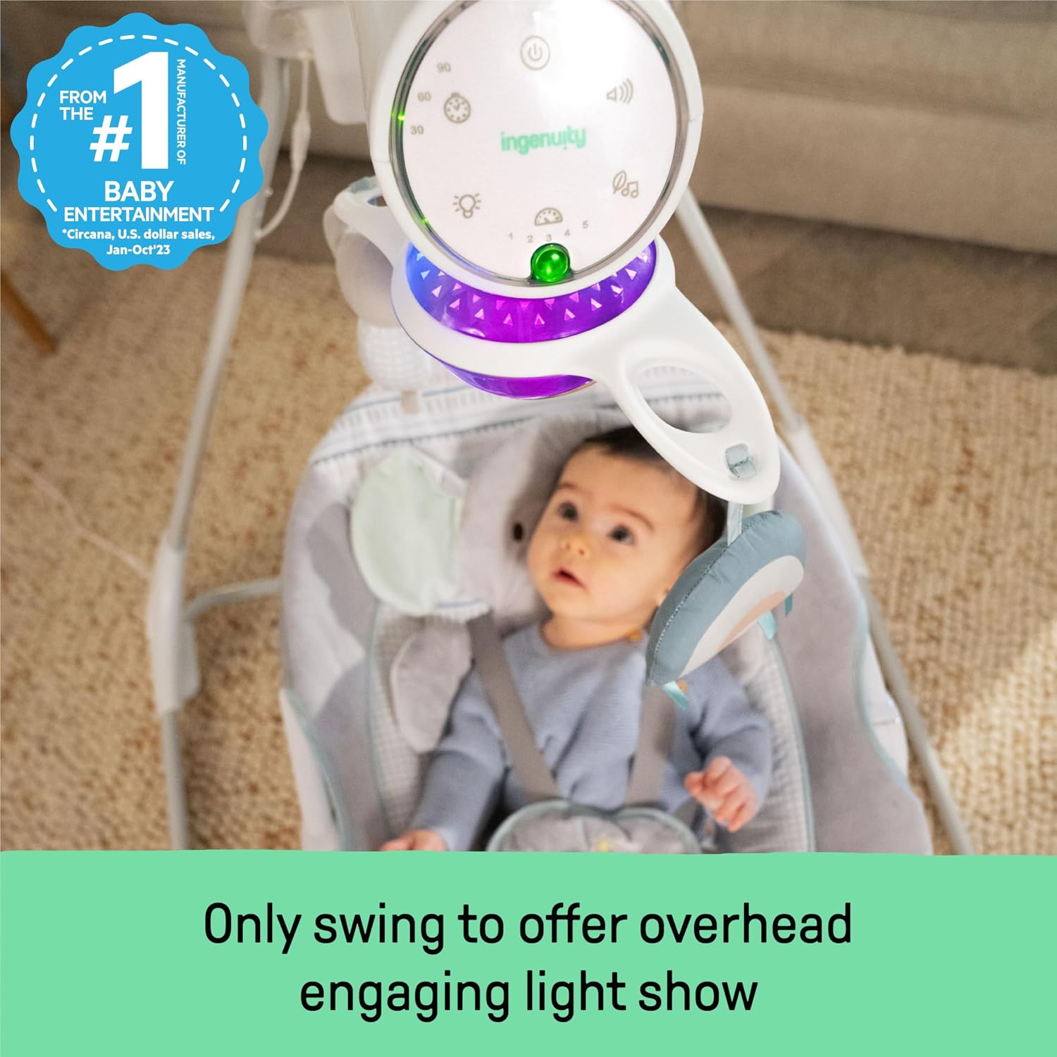 Ingenuity InLighten 5-Speed Baby Swing for Infant, Newborn to 9 Months, Van