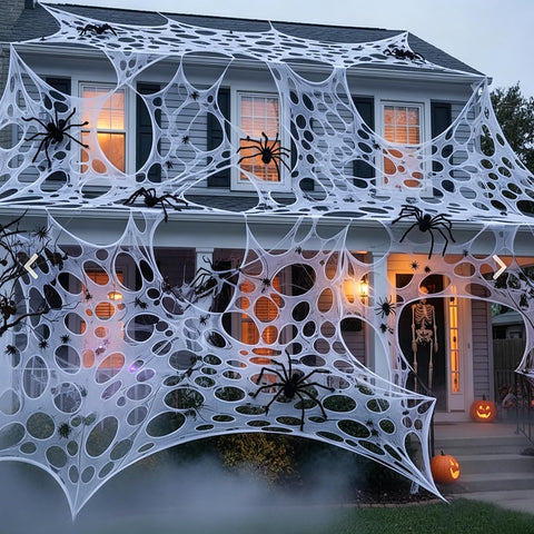 CESOF Giant Spider Web Halloween Decorations Outdoor Spiderwebs Pre-Cut