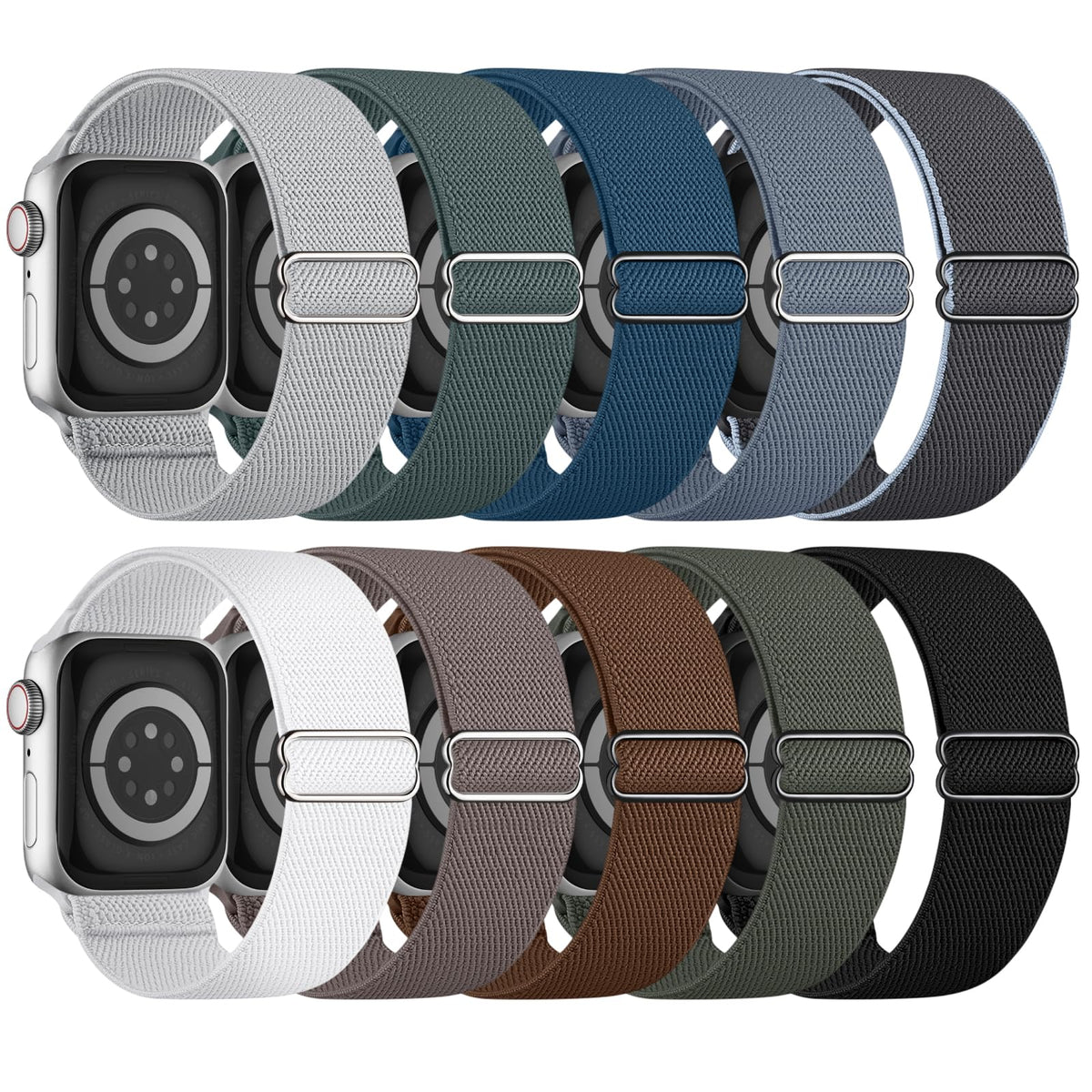 10 Pack Stretchy Bands Compatible with Apple Watch Band 40mm 38mm 41mm 42mm 44mm 45mm 46mm 49mm Women Men, Water-Resistant Solo Loop Elastic Sport Straps for iWatch Series 10 9 8 7 6 5 4 3 SE Ultra