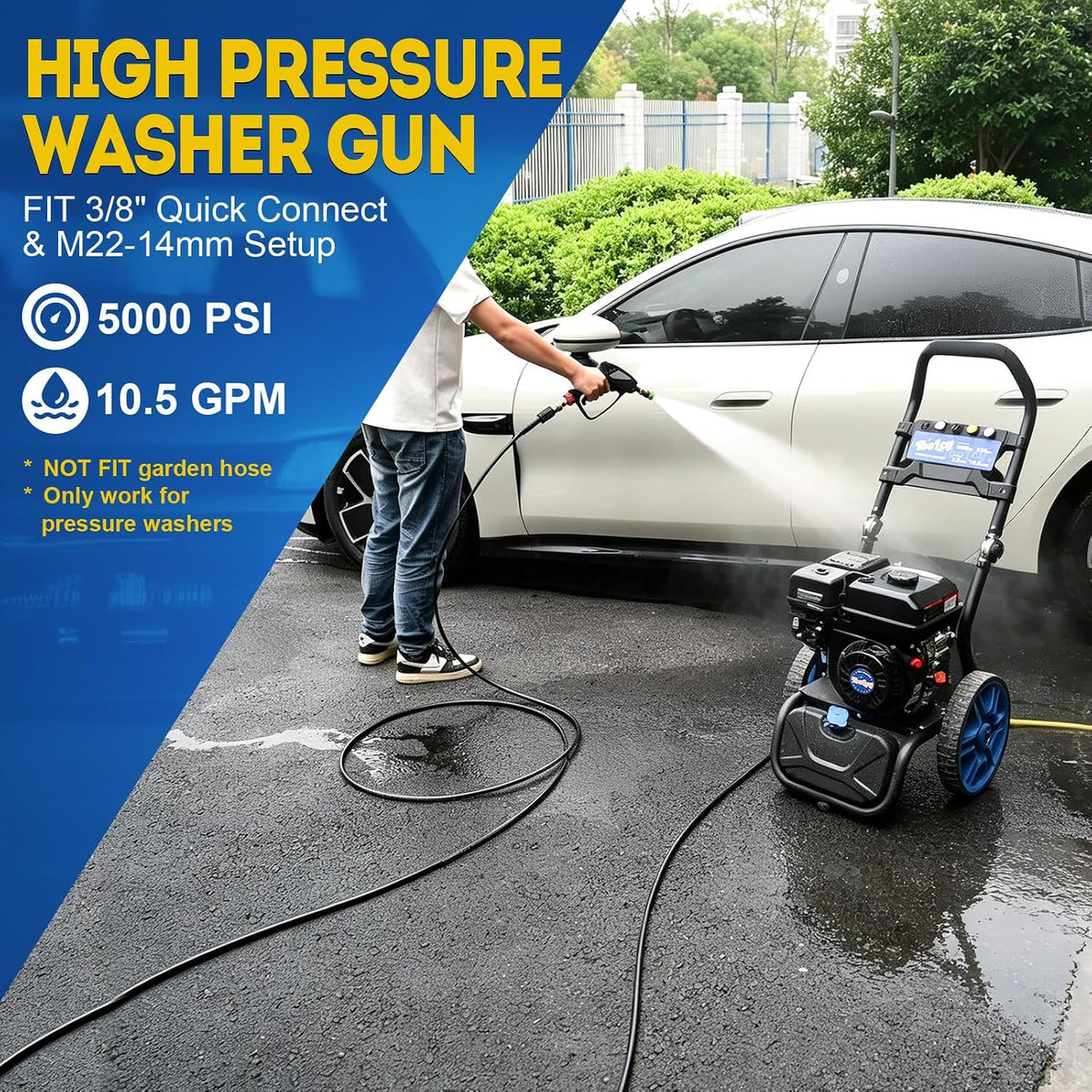 TOOLCY Pro Short Pressure Washer Gun 5000 PSI with 360° Swivel 3/8" Inlet