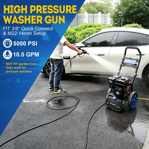 TOOLCY Pro Short Pressure Washer Gun 5000 PSI with 360° Swivel 3/8" Inlet