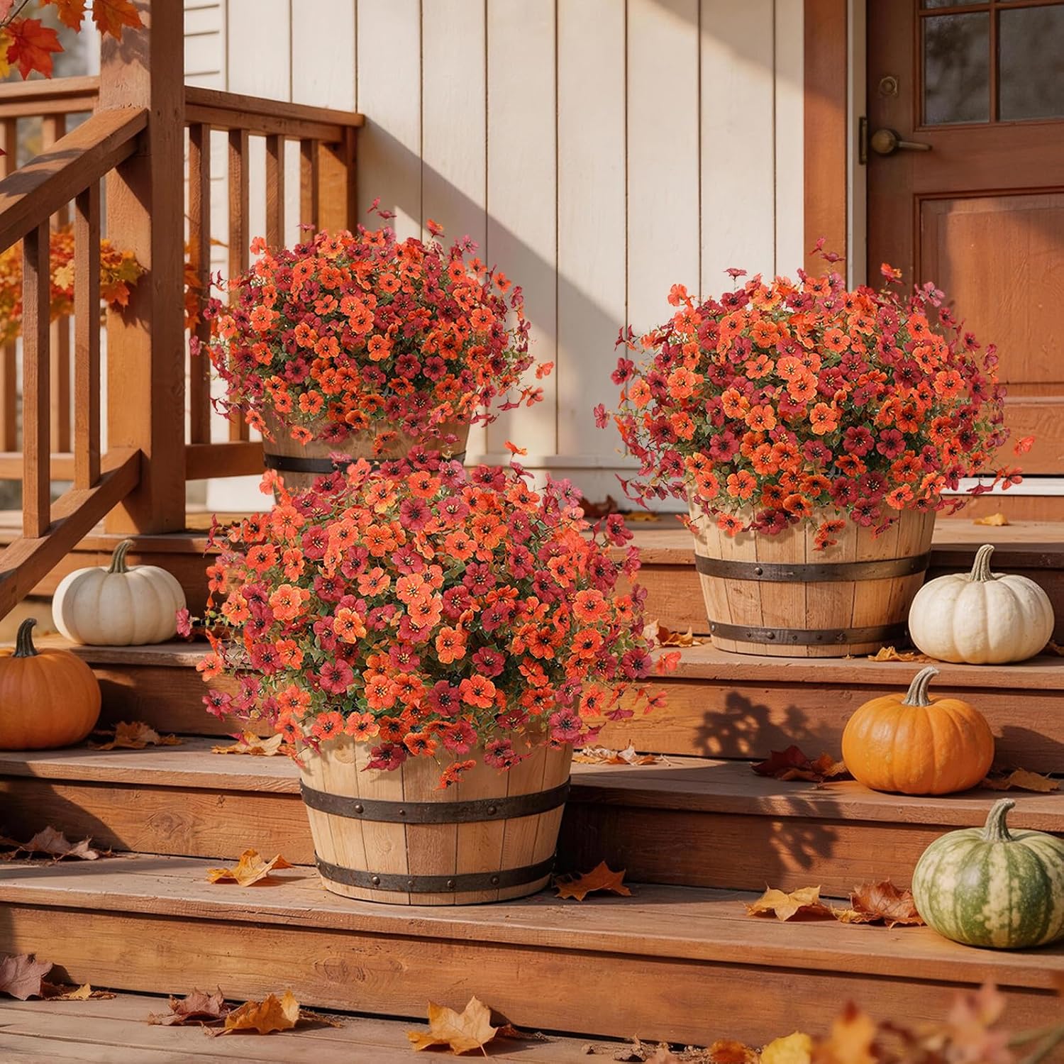 Artificial Fall Flowers for Decoration Fake Flowers Outdoor Artificial Plants, 12 Bundles Faux Mums Autumn Plastic Flower UV Resistant for Porch Patio Home Yard Garden Window Box Pot Planters