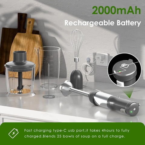 5-in-1 Cordless Immersion Blender with Rechargeable Handheld Battery