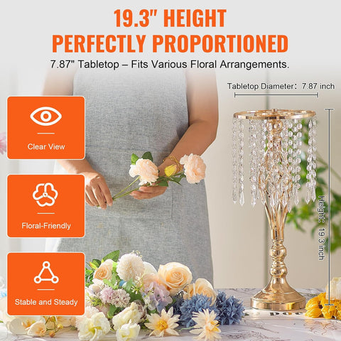 VEVOR 12PCS Metal Wedding Gold Centerpieces for Table 19.3”,Holders for Tables, Wedding Dinner Party and Ceremony Decor