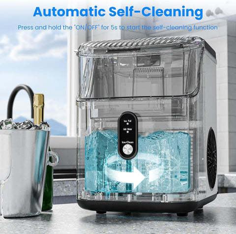 Antarctic Star Nugget Ice Makers Countertop, Portable Ice Maker Machine with Self-Cleaning, 35lbs/24H, Crushed Ice Machine with Handle & Scoop for Home, Kitchen, Office and Camping(Stainless Steel)