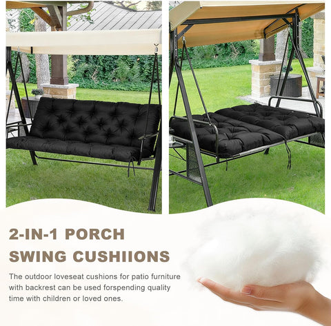 Porch Swing Cushion with Backrest,Waterproof Bench Cushion for Outdoor Furniture,2-3 Seater Replacement Thickened Swing Cushion with Ties,Patio,Outdoor,Backyard and Garden (Black,40x40)