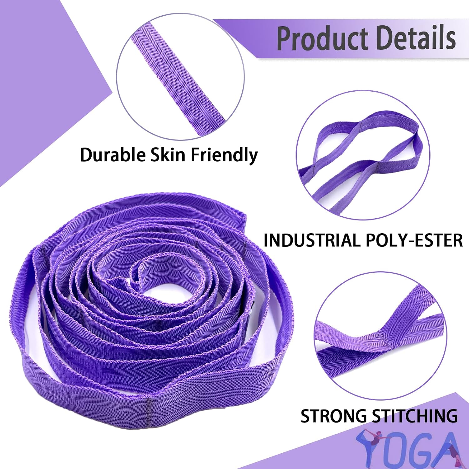 Stretching Strap Yoga Strap with Loops for Physical Therapy, Non-Elastic