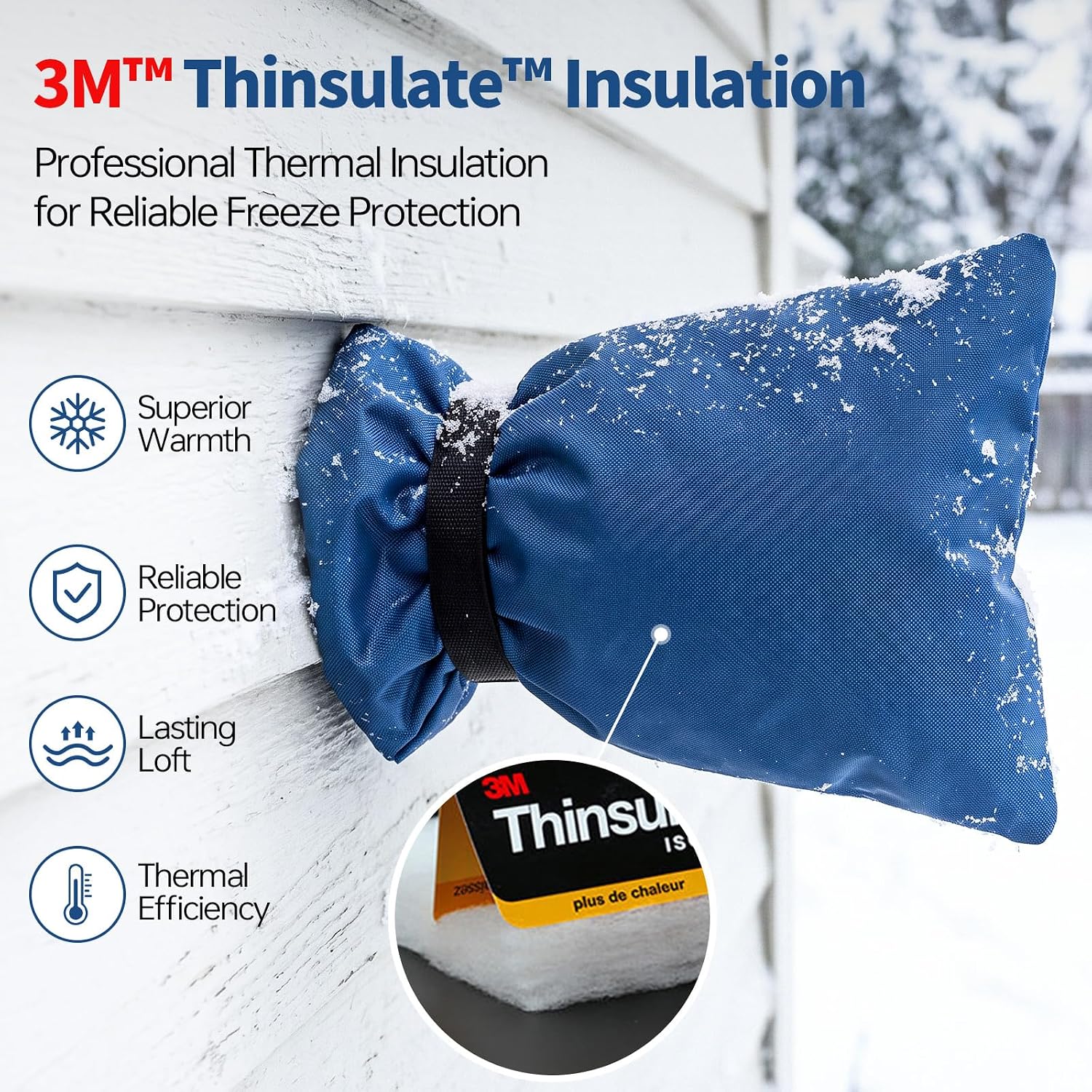 Outdoor Faucet Cover for Winter, 3M Thinsulate Spigot Cover for Winter Freeze Protection, Waterproof, 10" H x 6.3" W Outside Hose Bib Insulated Covers for Wall Taps, 2 Pcs Faucet Socks - Blue