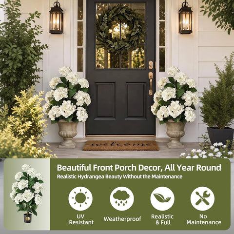 2 Pack Hydrangea Artificial Tree Flowers for Outdoor Faux Bush Plant