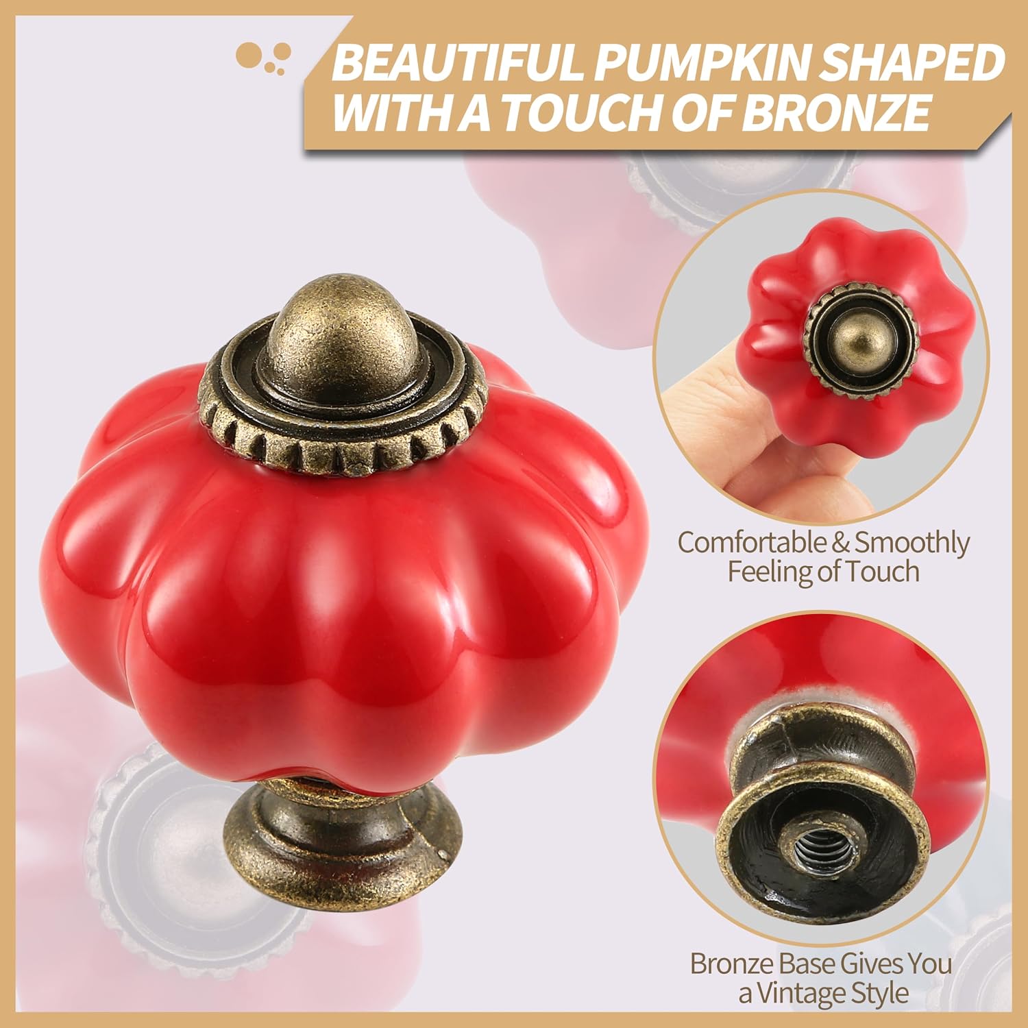 12pcs Ceramic Pumpkin Knobs - Red
