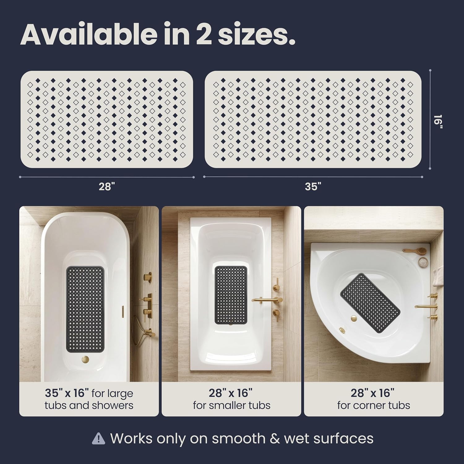 homerella Bathtub Mat Non Slip 35x16 Shower Mat Non Slip Anti Mold BPA Free