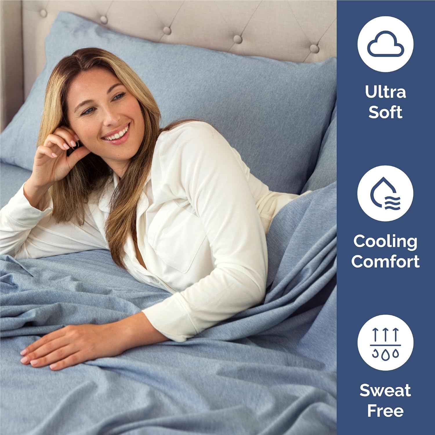 Full Size 4 Piece Sheet Set - Breathable & Cooling Sheets - Heathered Blue