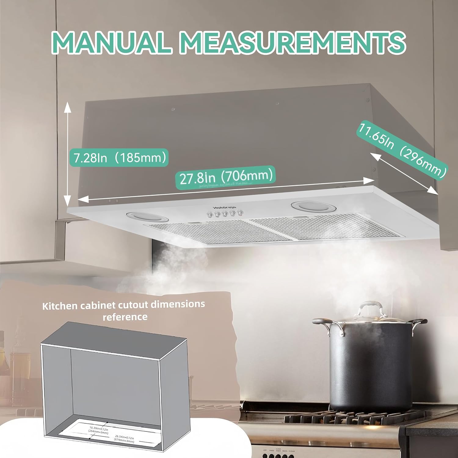 27.8 Inch Range Hood Insert 400CFM Build-In/Insert Stainless Steel Kitchen Vent Hood |3-Speed Controls |LED Lights| 2 Grease Filters|Ducted/ductless Convertible,QUIET