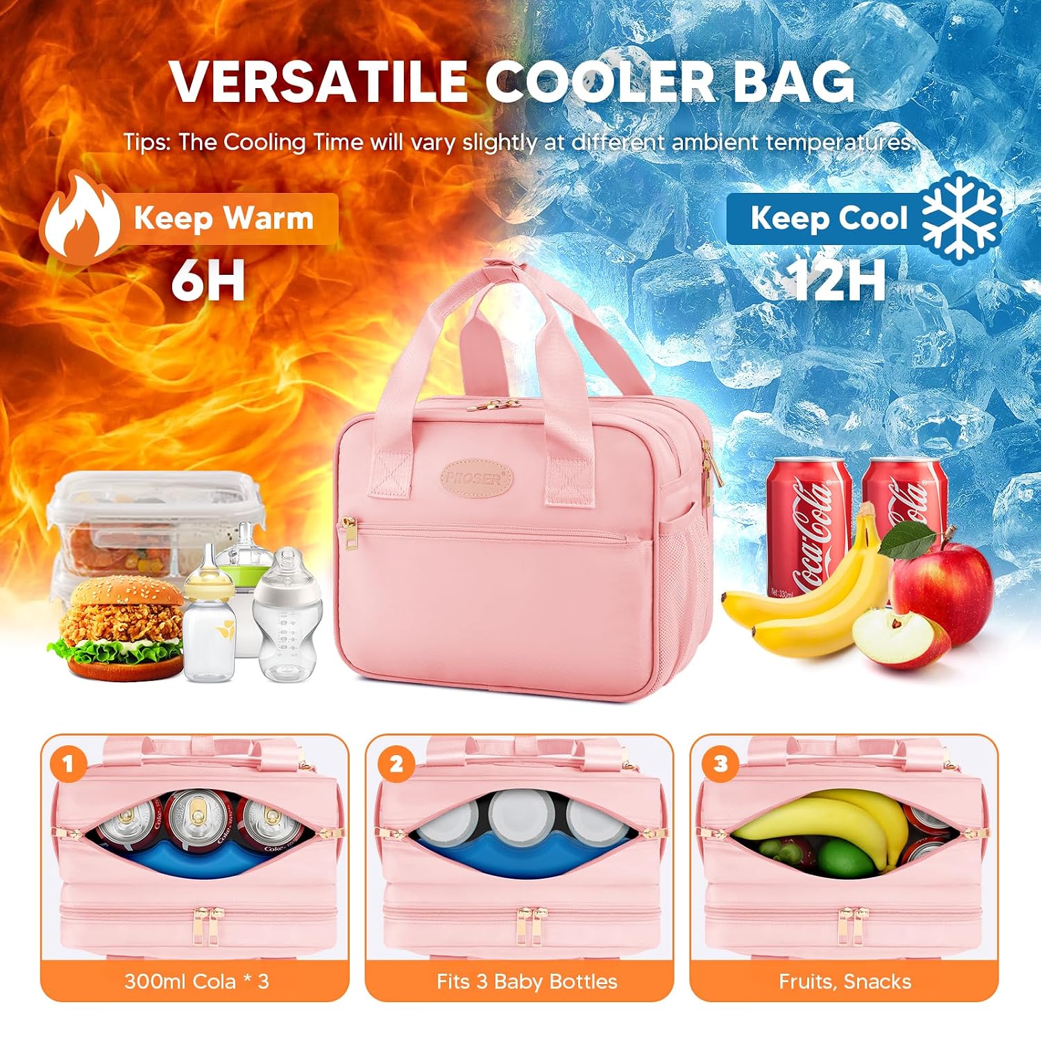 PIIOSER Breastmilk Cooler Travel Bag with Ice Pack, Compatible with Wearable Breast Pumps & Accessories - Portable Hands Free Breast Pump Carrying Case for Nursing & Working Moms, Pink