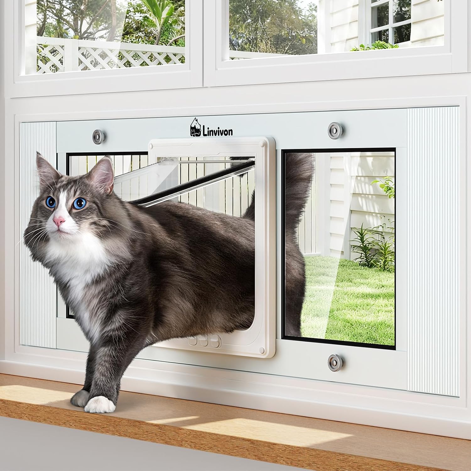 Adjustable Cat Door for Window, 27"-32" Quick Install