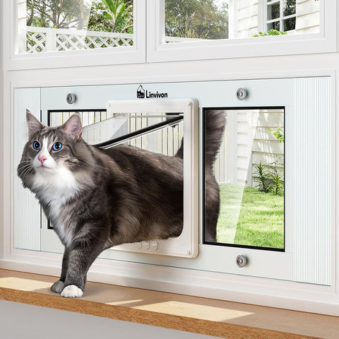 Adjustable Cat Door for Window, 27"-32" Quick Install