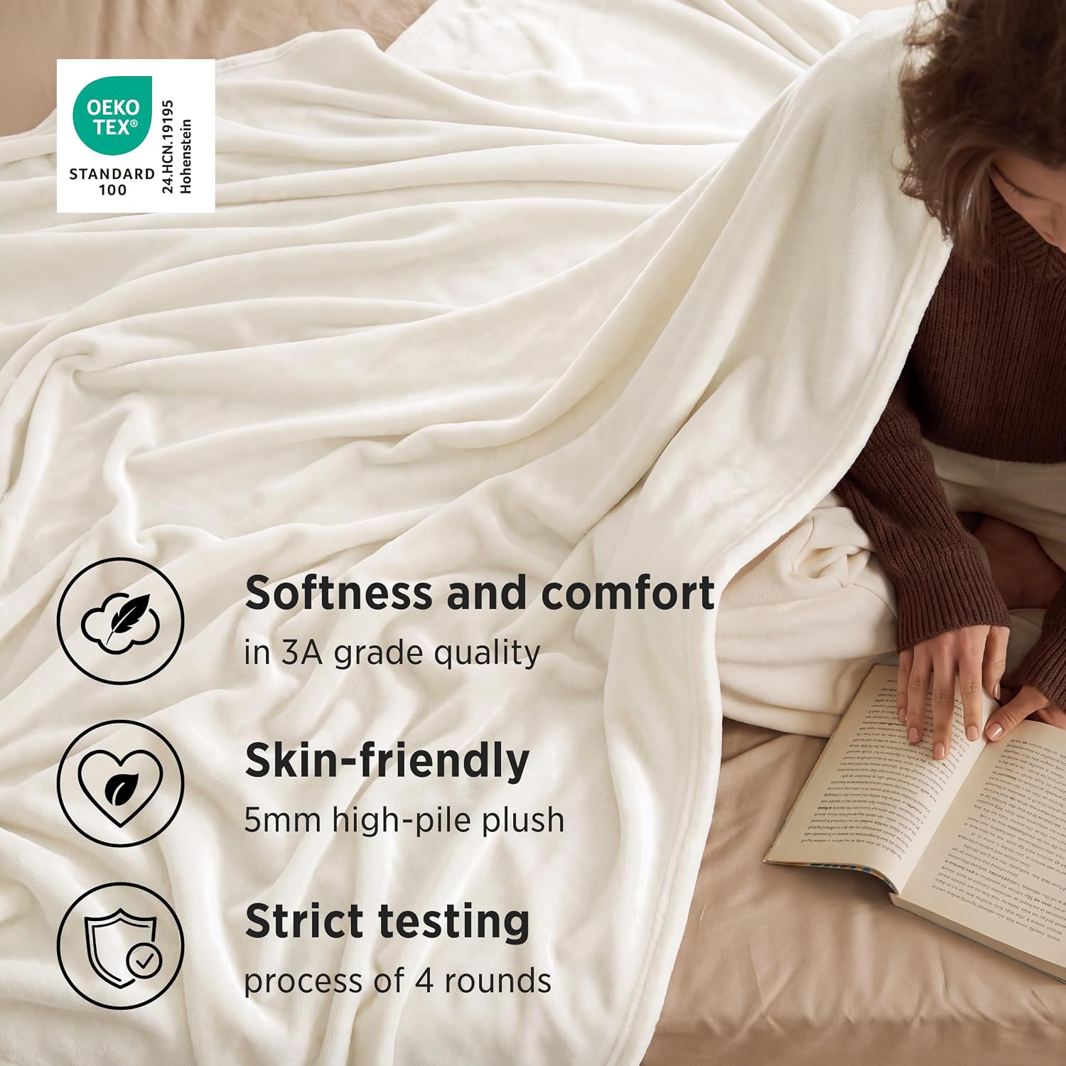 Bedsure GentleSoft Cream Throw Blanket for Couch - 300GSM Soft Cozy Fleece Blankets for Home Decor Gifts Throws for Travel Camping 50x60 Inches