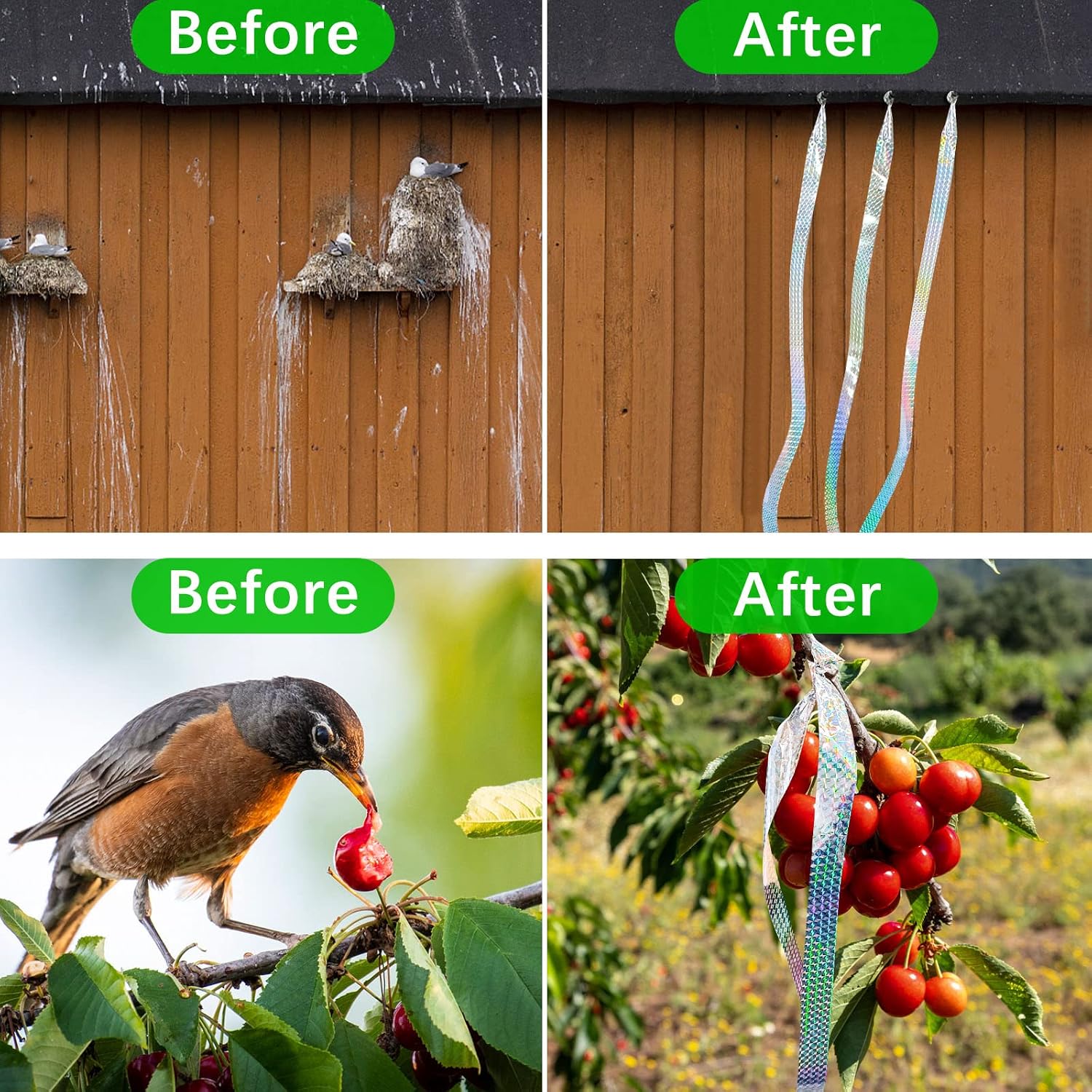 Benasan [492FT] Effective Birds Scare Ribbon, Reflective Flash Reflectors to Keep Pigeons, Hawks, Woodpeckers, Geeses Away from Trees Plants Crops