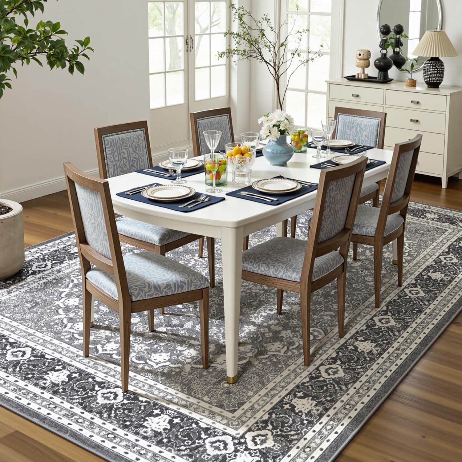 5x7 Area Rugs for Living Room, Washable Non-Slip Rug, Oriental Light Grey