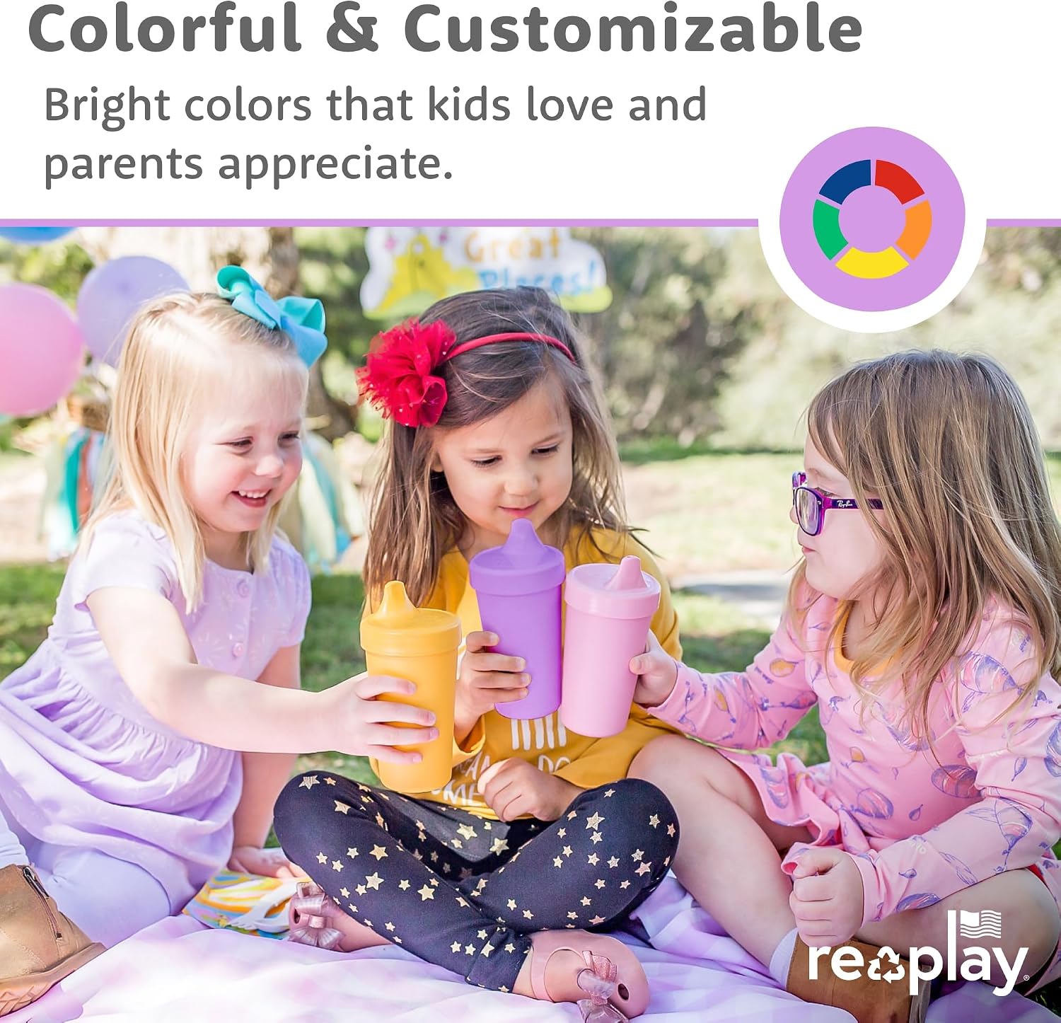 Re-Play Spill-Proof Sippy Cups for Toddlers - Kids Reusable 10 Oz Set of 4, Dishwasher & Microwave Safe, Made in USA, Cool Blues