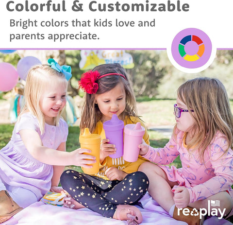 Re-Play Spill-Proof Sippy Cups for Toddlers - Kids Reusable 10 Oz Set of 4, Dishwasher & Microwave Safe, Made in USA, Cool Blues
