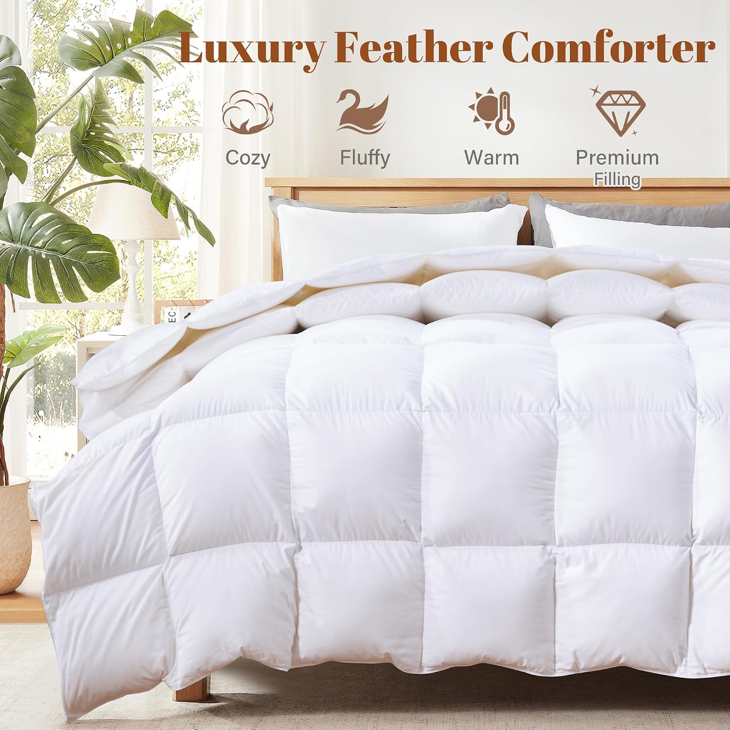 Cosybay Feather and Down Fiber Comforter Insert Queen, 100% Cotton Cover