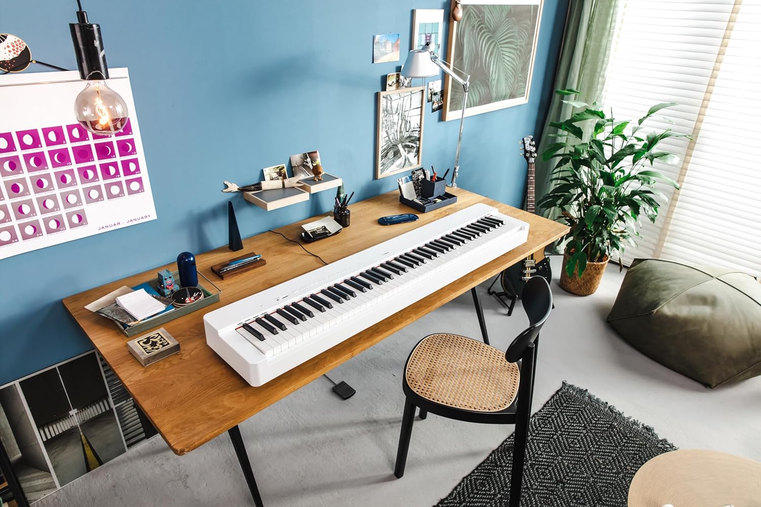 Yamaha P225 88-Key Digital Piano with Weighted Keys, Portable Design, Keyboard, Music Rest, Sustain Foot Switch, and Built-In Speakers, White (P225WH)